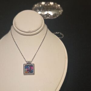 Multi-Color Inlay Square Pendant Necklace - Women Jewelry